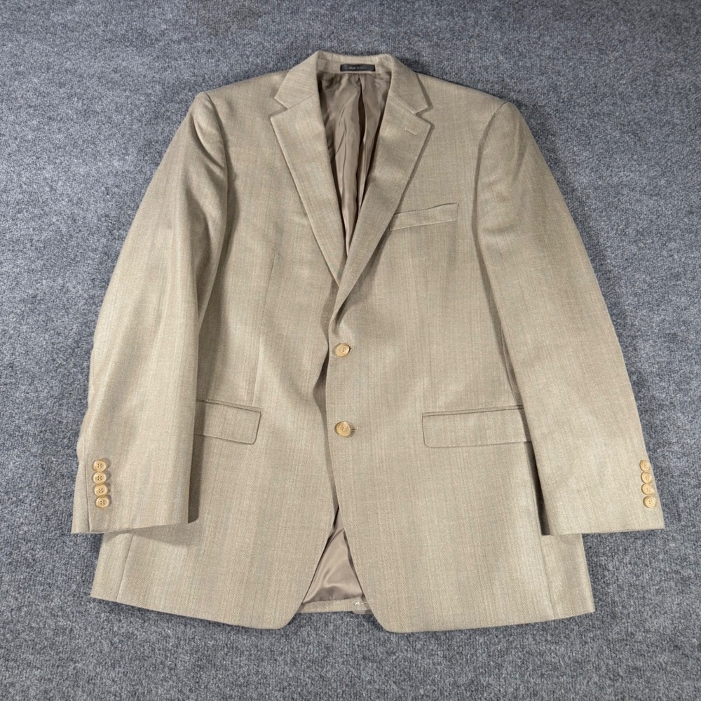 Lauren Ralph Lauren Silk Wool Blazer Sport Coat Tan Herringbone 44L Mens Jacket